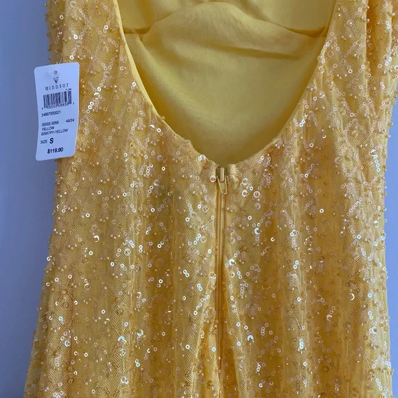 Windsor Yellow Sequin Backless Prom Dress - Picture 7 of 12